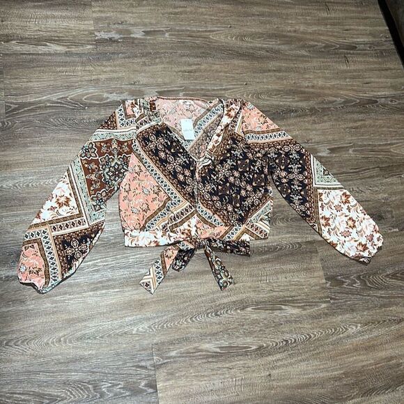 Willow & Root tie front blouse hippie boho blouse L - Picture 2 of 11
